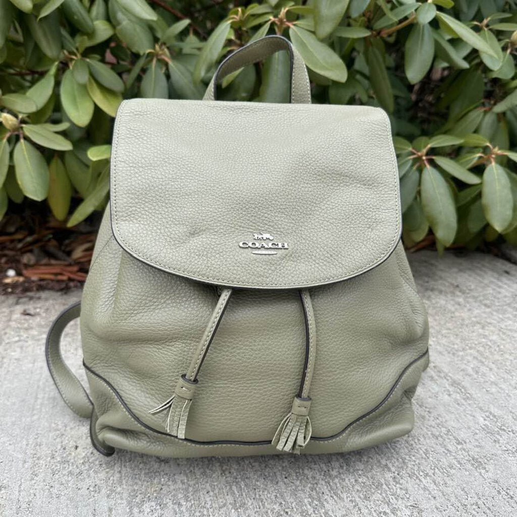 Coach Elle Pebbled Leather Drawstring Backpack in Light Clover