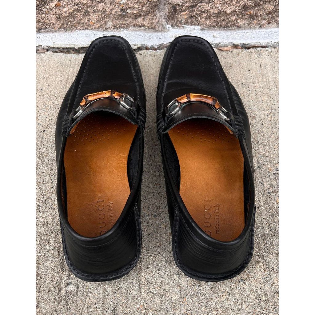 Gucci Women's Pebbled Leather Bamboo Horsebit Black Loafers Size outlet 8.5