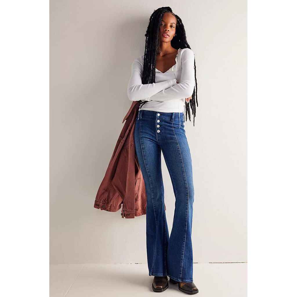 Button fly wide leg jeans best sale