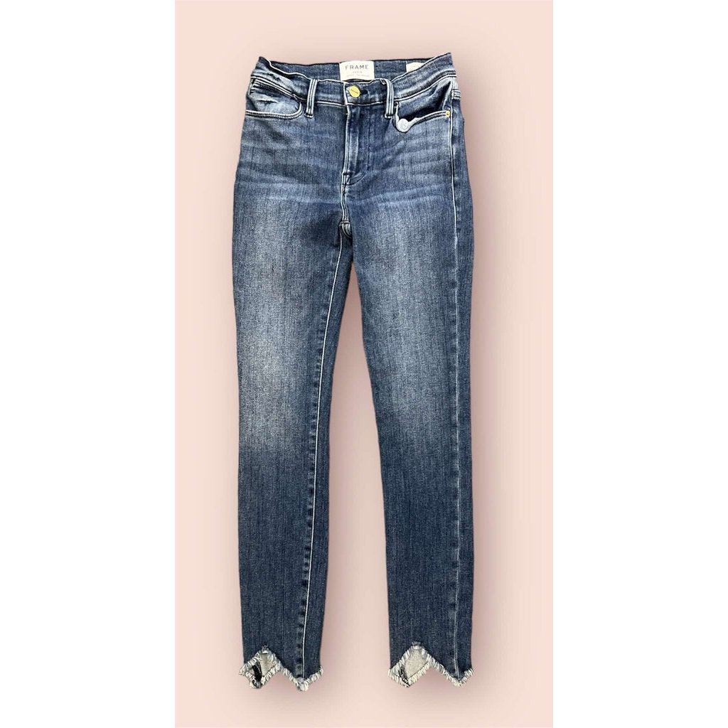 FRAME top LE HIGH SKINNY JEANS MEDIUM WASH FRAY HEM