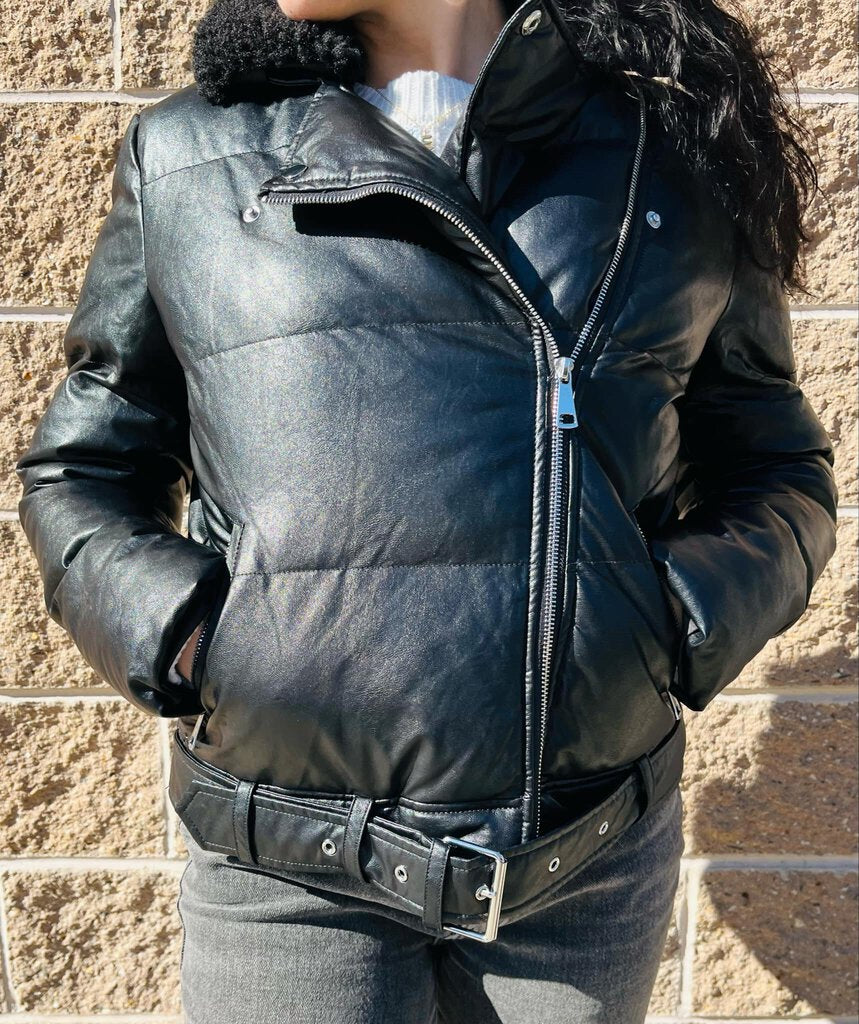 EXPRESS FAUX LEATHER PUFFER JACKET BLACK SZ outlets MEDIUM