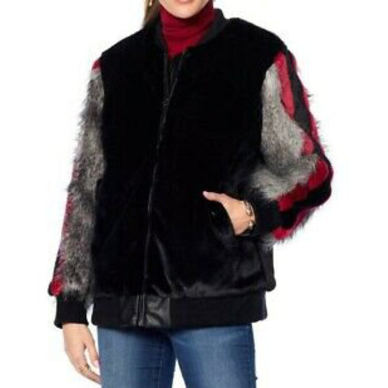 Fashion adrienne landau black fur jacket